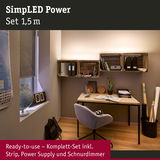 Arbeitszimmer mit Holzregalen und LED-Beleuchtung Set 1,5 m für stimmungsvolle Raumbeleuchtung