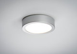 Ronde plafondlamp van mat zilverkleurig aluminium met warm wit LED-licht voor woonruimtes