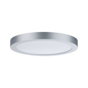 Round ceiling light with silver metal frame and white diffuser for modern interior lighting