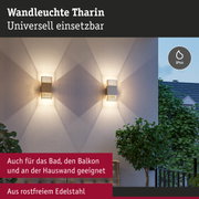 Wandleuchte Tharin aus rostfreiem Edelstahl in Silber mit IP44 Schutz für Bad und Balkon