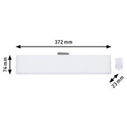 White plastic LED wall light measuring 372x74x23 mm for modern indoor lighting solutions