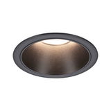 Rundes Einbau-LED-Spot in mattem Schwarz mit warmweißem Licht für moderne Innenbeleuchtung