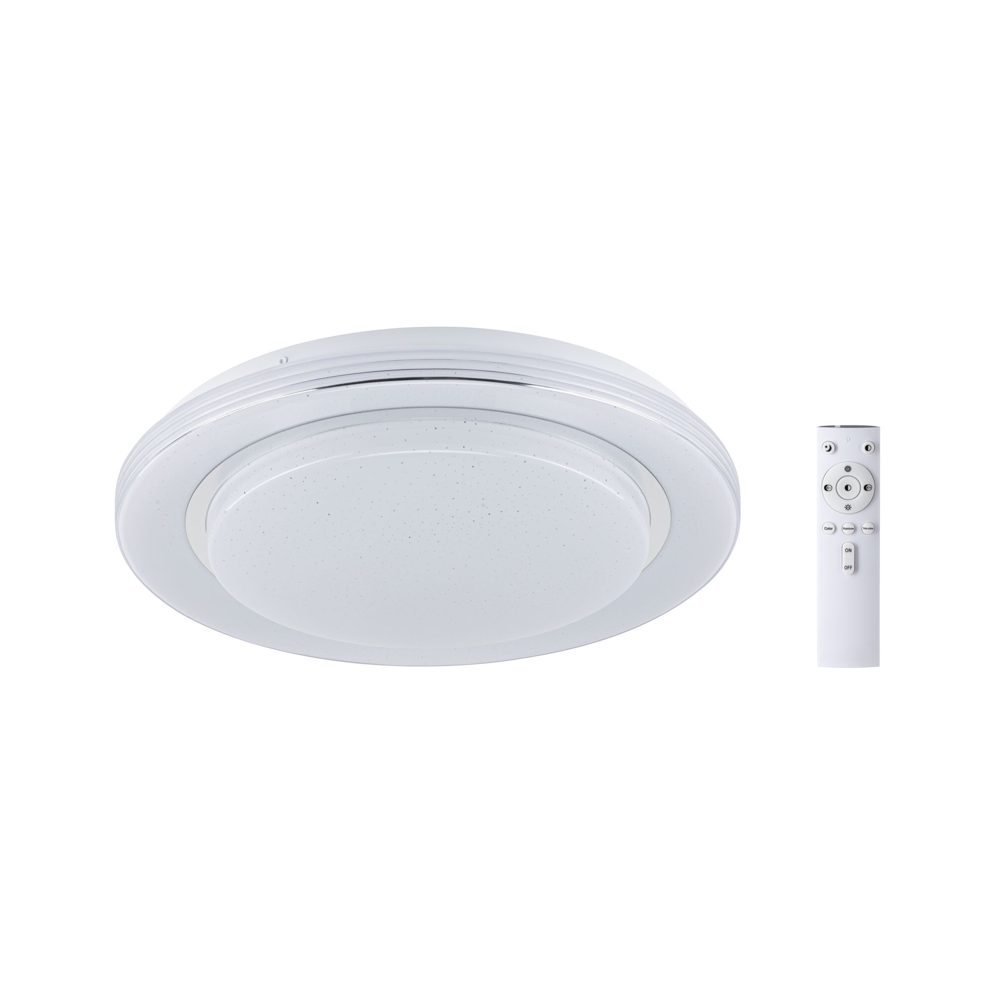 Round white LED ceiling light with starry sky effect and remote control for dimmable lighting