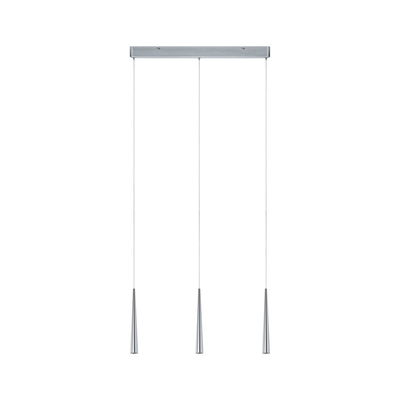 Moderne hanglamp met drie lichtpunten van geborsteld zilverkleurig aluminium voor woonruimtes