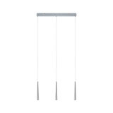 Moderne hanglamp met drie lichtpunten van geborsteld zilverkleurig aluminium voor woonruimtes