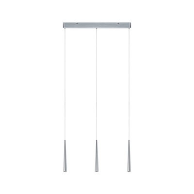 Moderne hanglamp met drie lichtpunten van geborsteld zilverkleurig aluminium voor woonruimtes