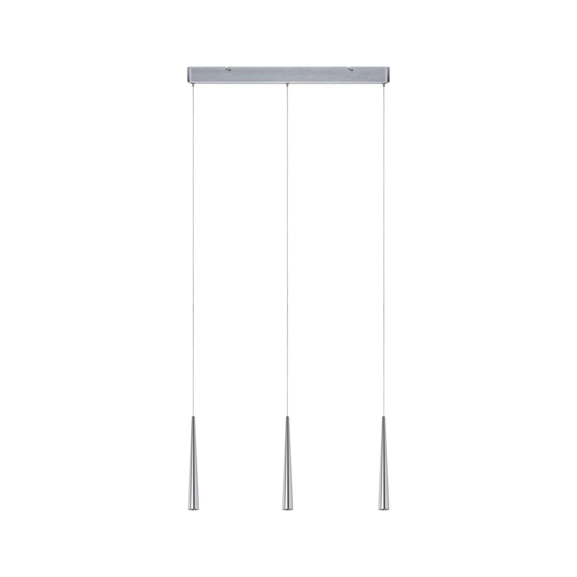 Moderne dreiflammige Pendelleuchte aus gebürstetem Aluminium in Silber für Wohnräume
