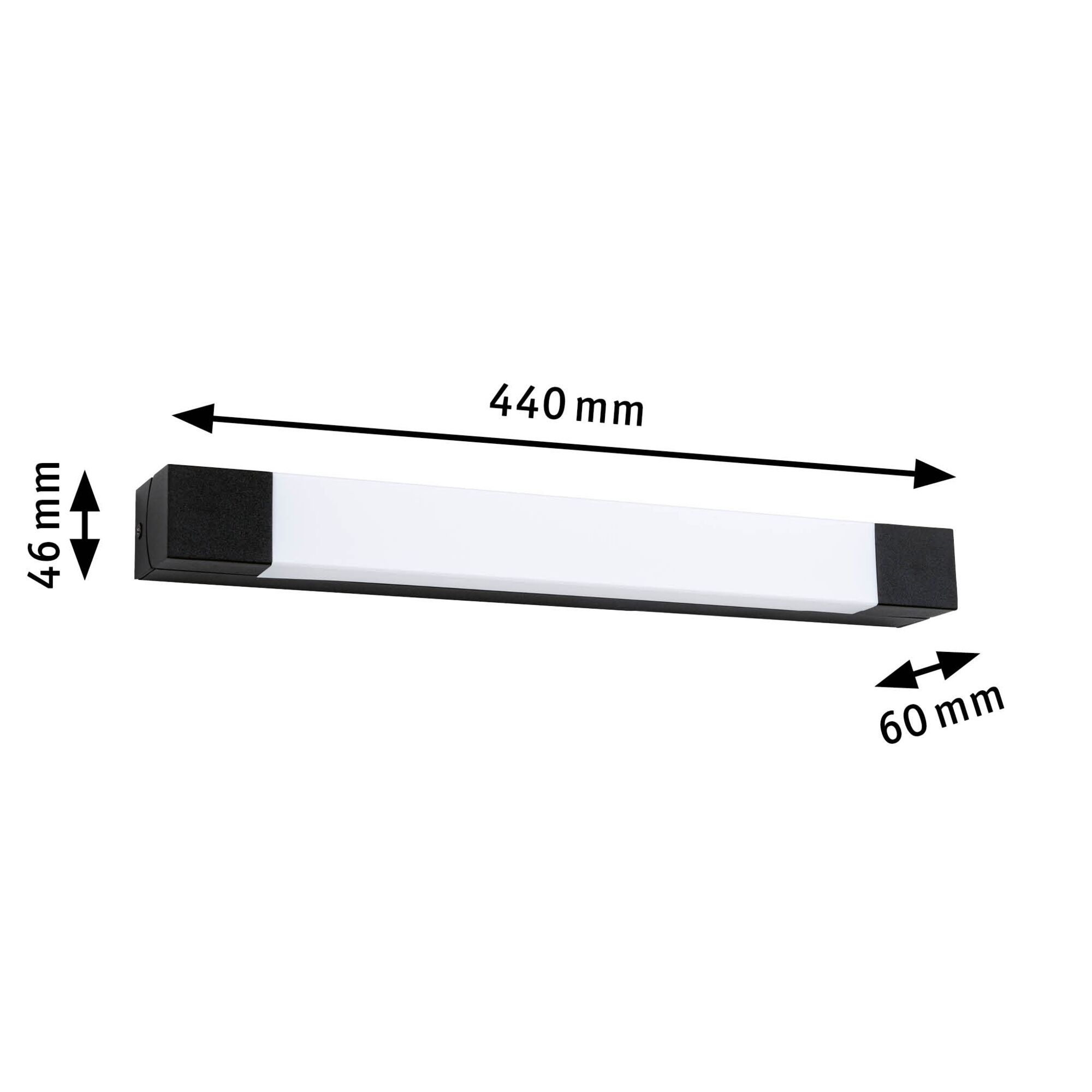Black and white LED wall light made of plastic measuring 440x60x46 mm for modern indoor lighting