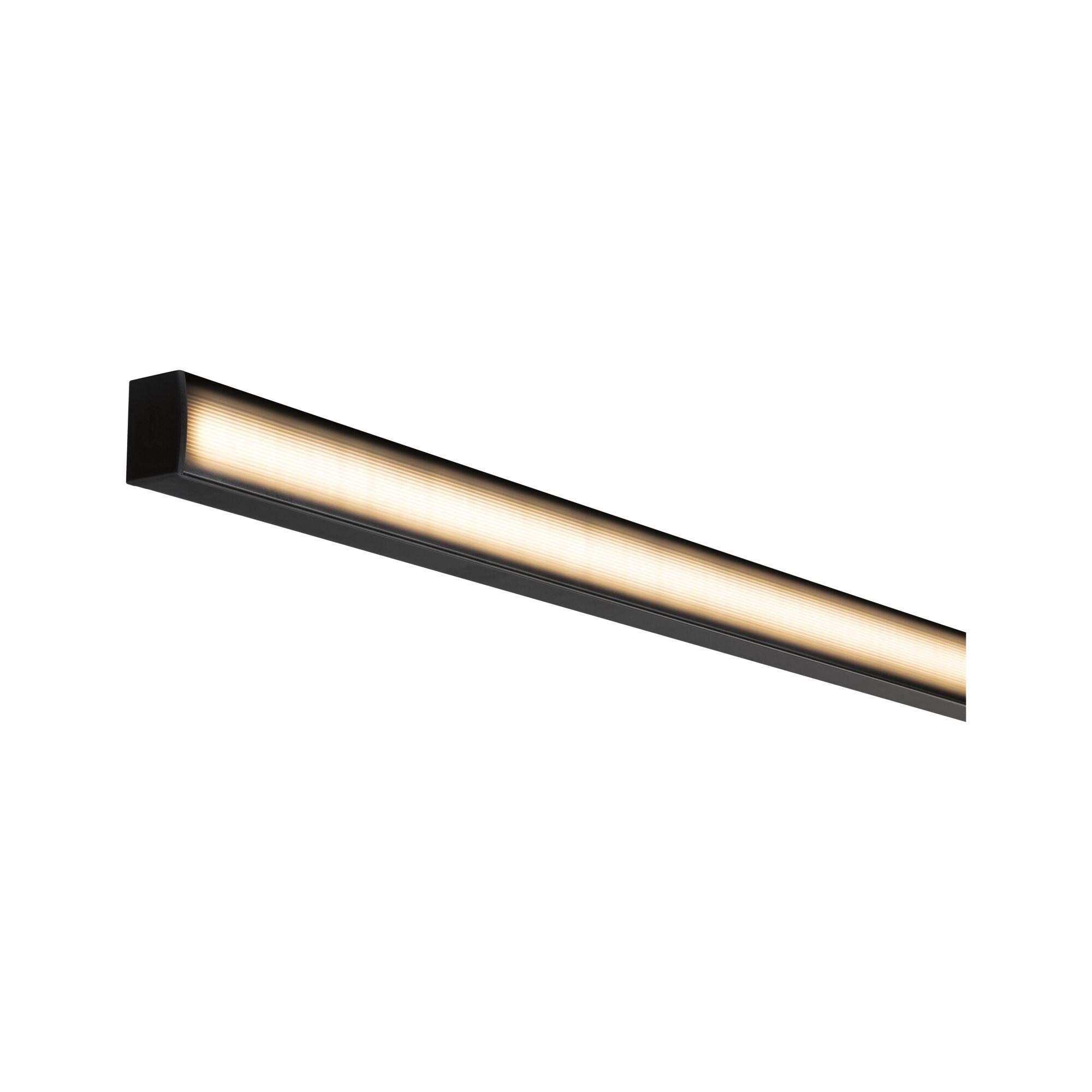 Black LED under-cabinet light with warm white illumination and slim design for modern kitchen lighting