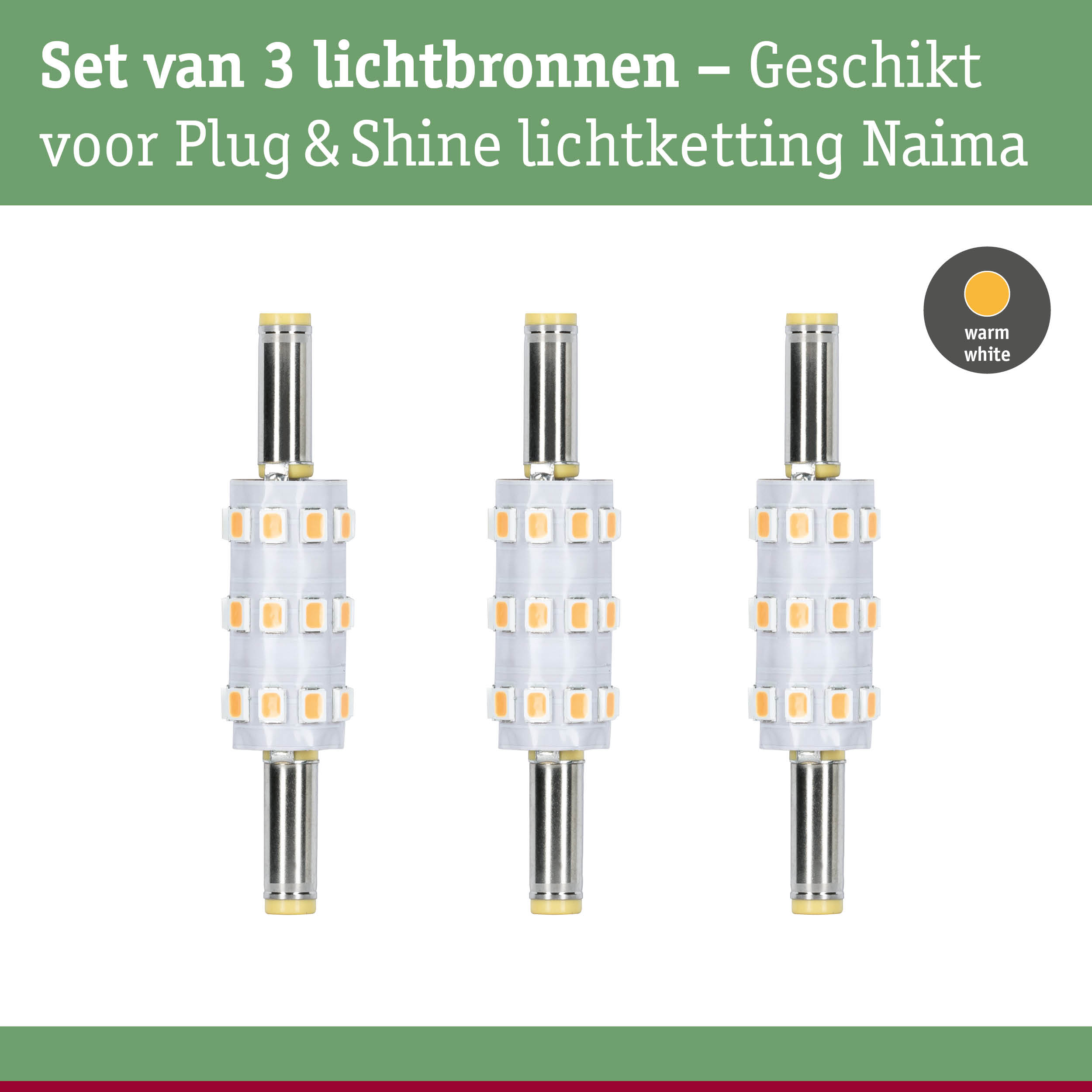 Set van 3 warmwitte LED-lichtbronnen voor Plug & Shine lichtketting Naima, energiezuinig