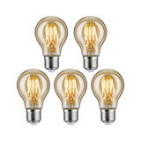 Fünf LED-Glühbirnen mit warmweißem Licht und E27-Fassung, bernsteinfarbenes Glas für dekorative Beleuchtung
