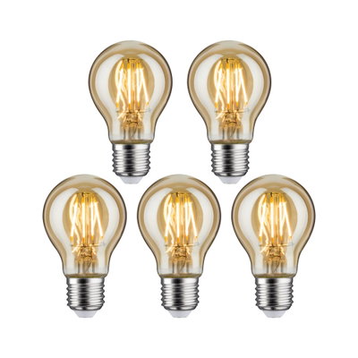 Fünf LED-Glühbirnen mit warmweißem Licht und E27-Fassung, bernsteinfarbenes Glas für dekorative Beleuchtung