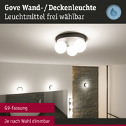 Gove Deckenleuchte mit drei weißen Glaskugeln und schwarzem Metallrahmen, dimmbar mit G9-Fassung