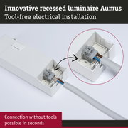 Innovative white recessed luminaire Aumus with tool-free electrical installation for quick connection