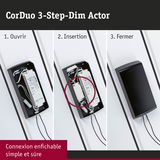 Installation étape par étape du CorDuo 3-Step-Dim Actor noir avec connexion enfichable simple