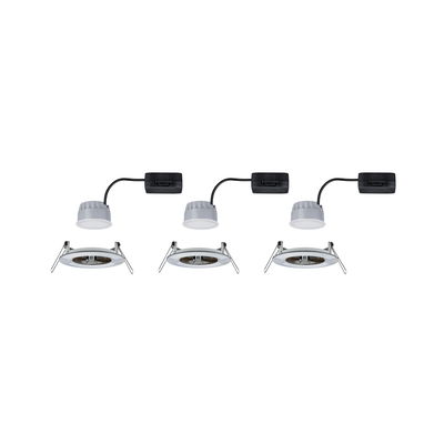 Trois spots encastrés LED blancs avec câble noir et supports métalliques pour montage au plafond