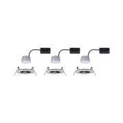 Three white LED recessed spotlights with black cable and metal mounting brackets for ceiling installation
