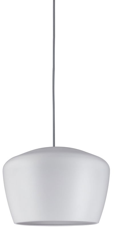 Modern white glass pendant lamp with grey fabric cable for stylish room lighting