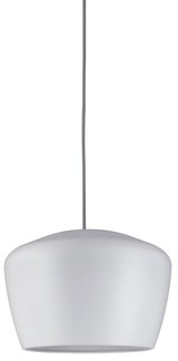 Moderne witte glazen hanglamp met grijze stoffen kabel voor stijlvolle verlichting
