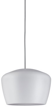 Modern white glass pendant light with grey fabric cable for stylish room lighting