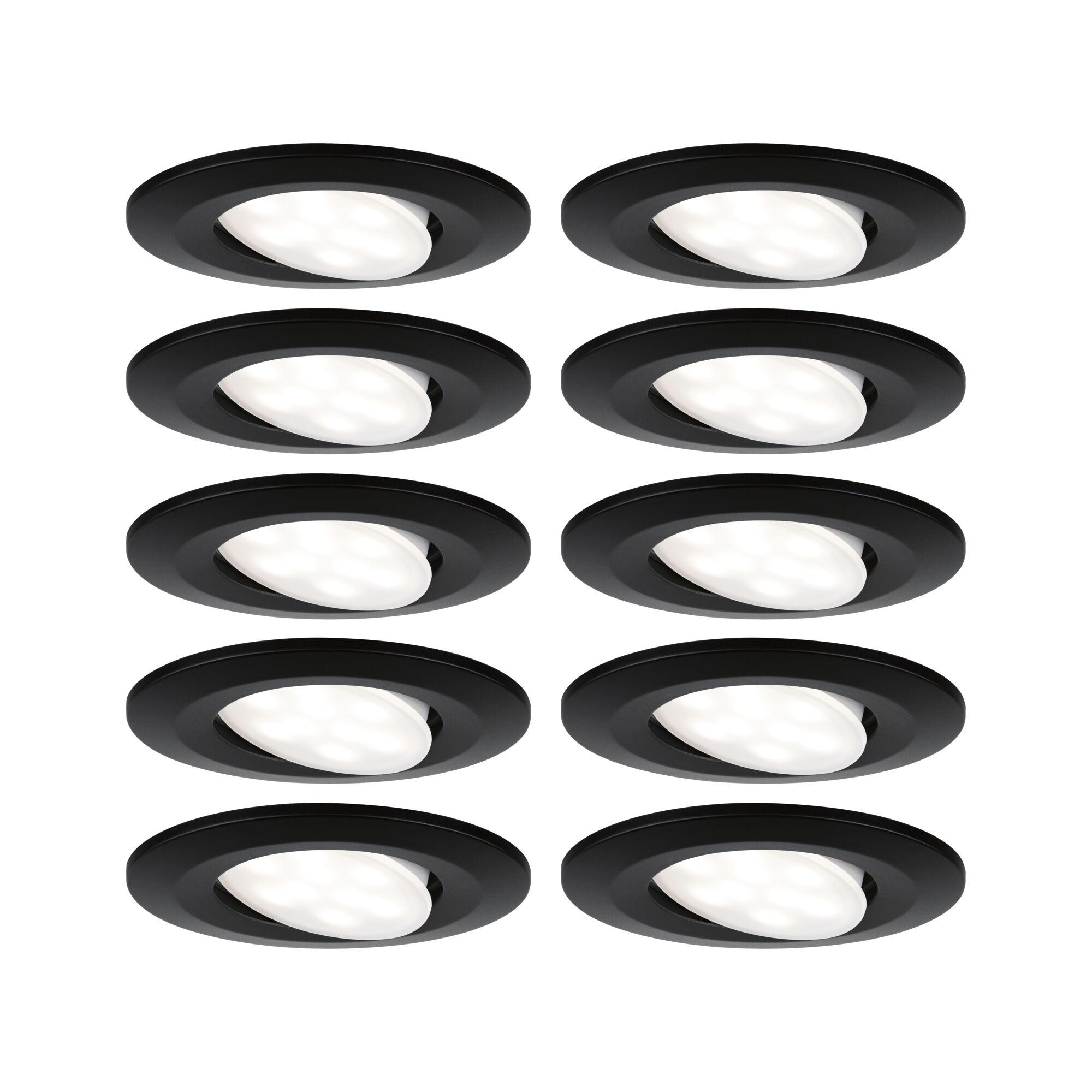 Zehn schwarze LED-Einbaustrahler mit schwenkbarem weißen Leuchtmittel für flexible Raumbeleuchtung