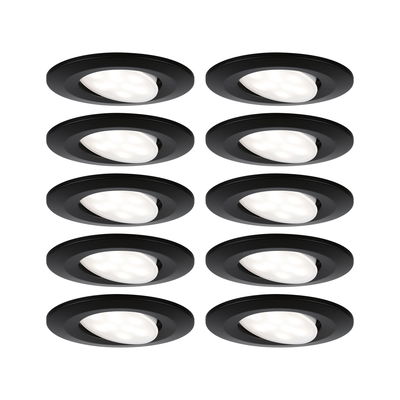 Set of ten black LED recessed spotlights with adjustable white light for versatile room lighting