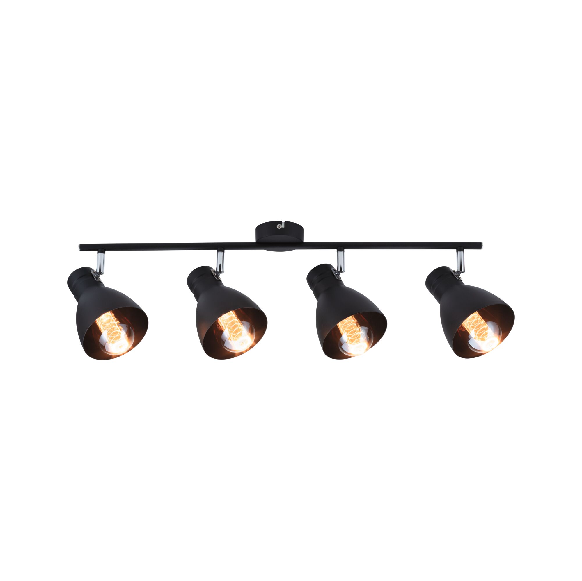 Plafonnier noir en métal à quatre lampes avec ampoules LED chaudes pour intérieur moderne