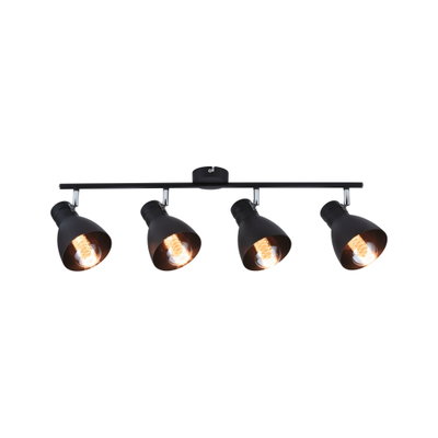 Plafonnier noir en métal à quatre lampes avec ampoules LED chaudes pour intérieur moderne