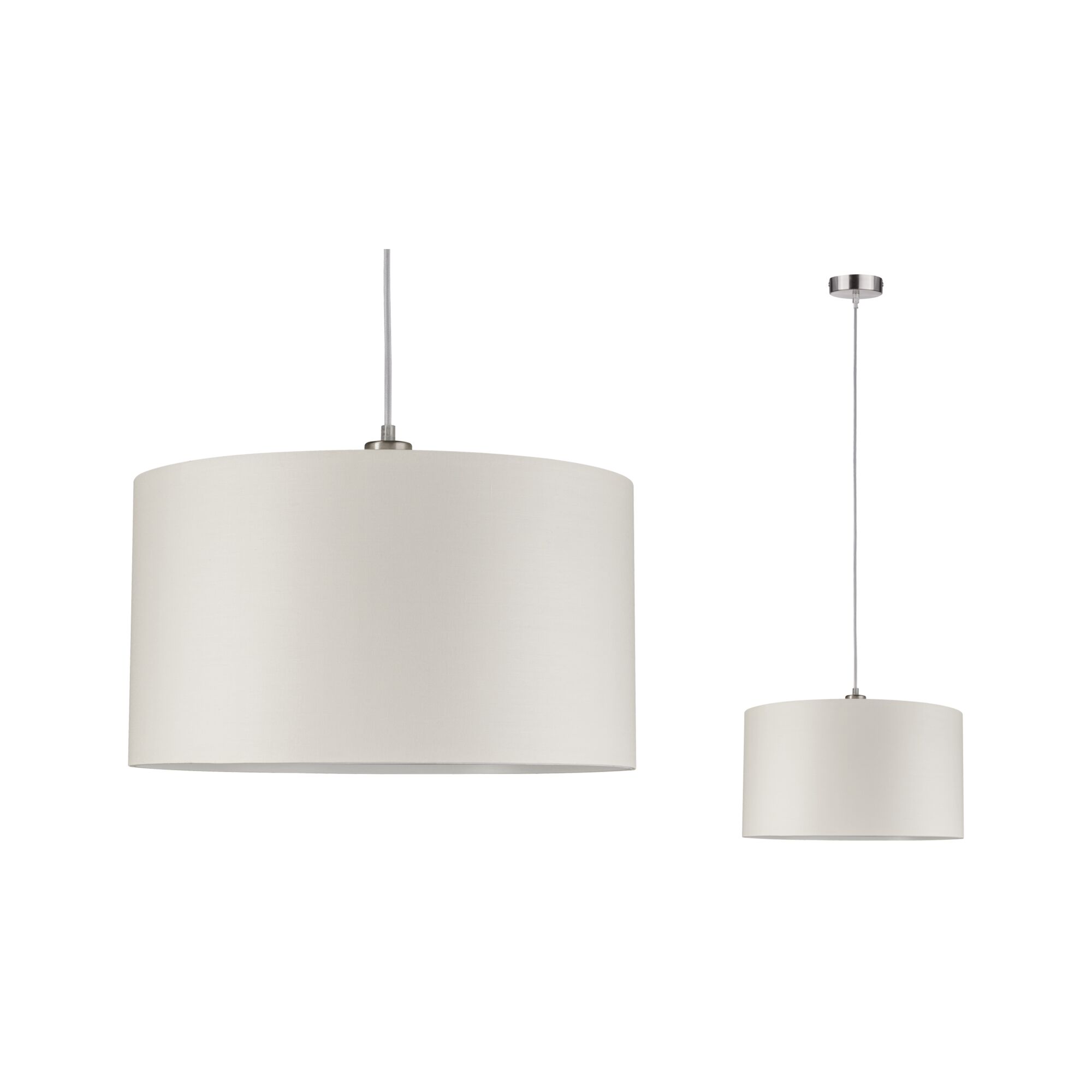 Hanglamp Tessa E27 max. 60W Crème/Staal geborsteld dimbaar Hanglamp met witte stoffen kap en metalen ophanging, moderne woonkamerverlichting