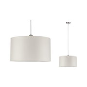 Suspension avec abat-jour en tissu blanc et suspension métallique, éclairage salon moderne