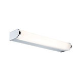 Modern LED wall light with white acrylic shade and chrome metal frame for indoor lighting