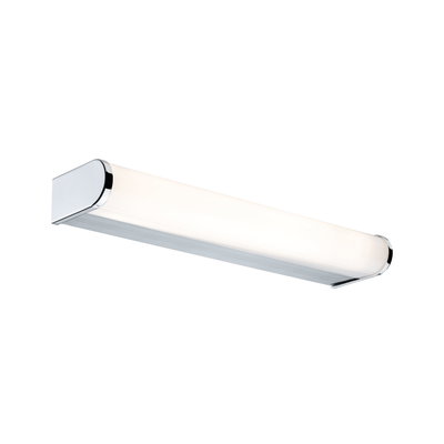Modern LED wall light with white acrylic shade and chrome metal frame for indoor lighting