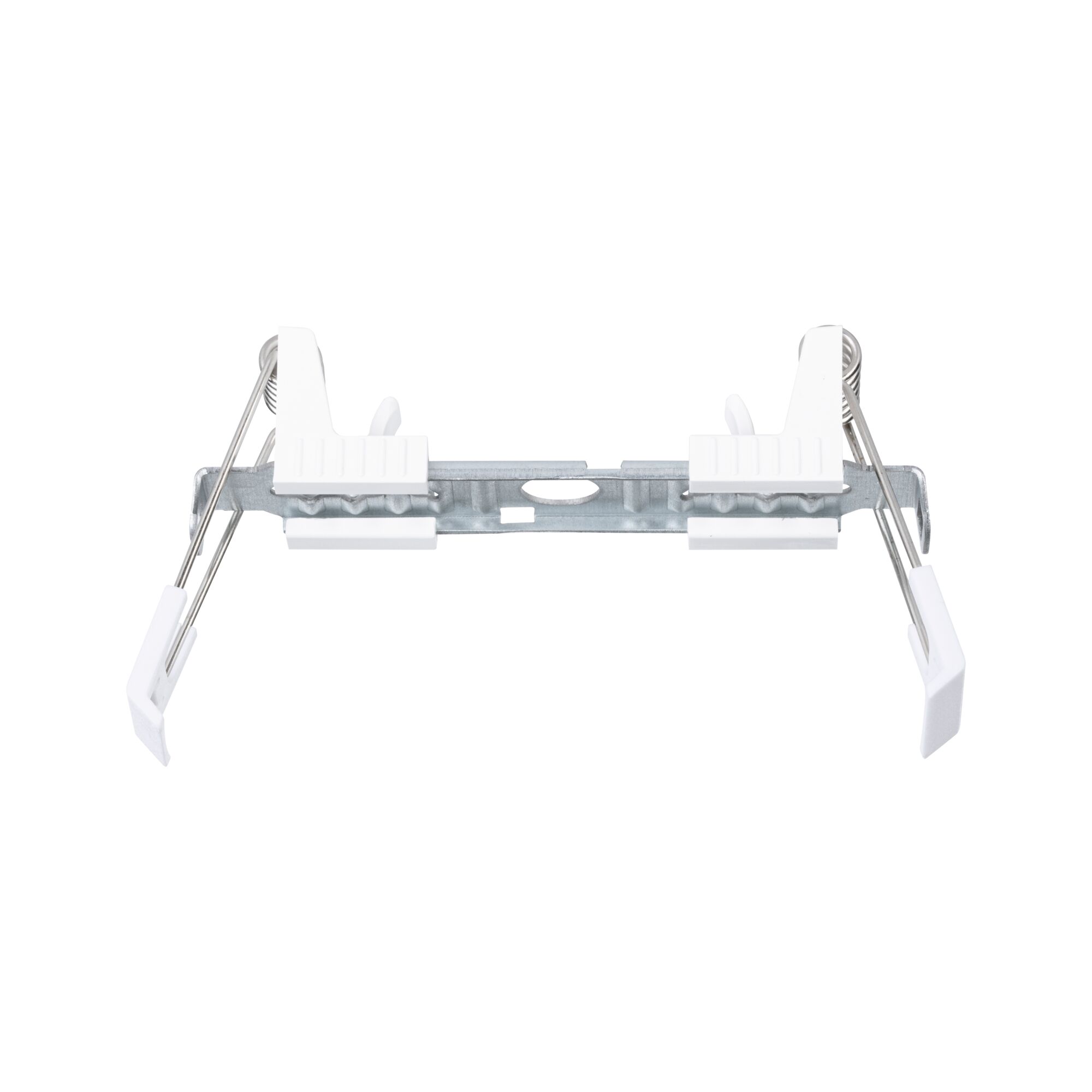 Silver metal mounting clip for LED recessed spotlights ensuring secure ceiling installation