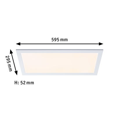 Rectangular white LED ceiling light measuring 595x295x52 mm for modern room lighting
