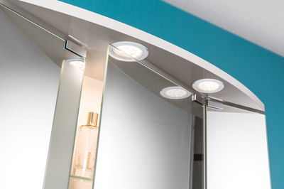 Round LED bathroom mirror lights set with white frame and cool light for modern bathroom lighting