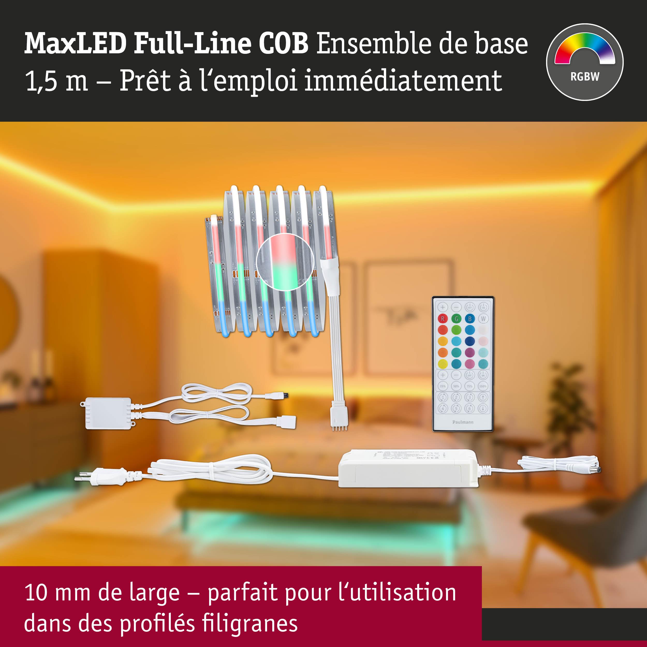 Bande LED MaxLED Full-Line COB RGBW 1,5 m avec télécommande et alimentation pour profils fins