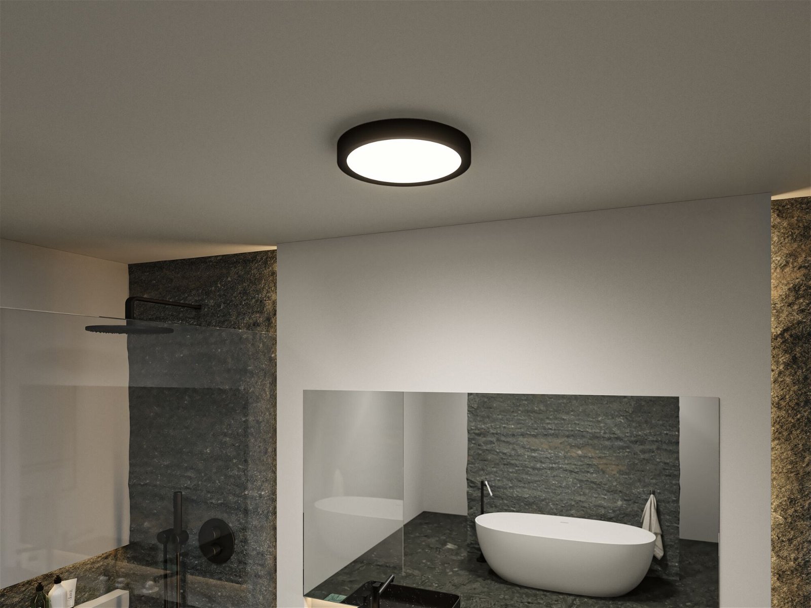 Selection Bathroom Plafonnier LED Tega IP44 White Switch 1200lm 230V 22,5W Noir mat