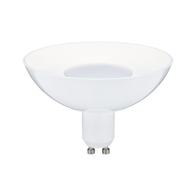 White LED lamp with GU10 base and wide reflector for energy-efficient lighting