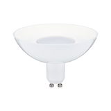 Weiße LED-Lampe mit GU10-Sockel und breitem Reflektor für energiesparende Beleuchtung