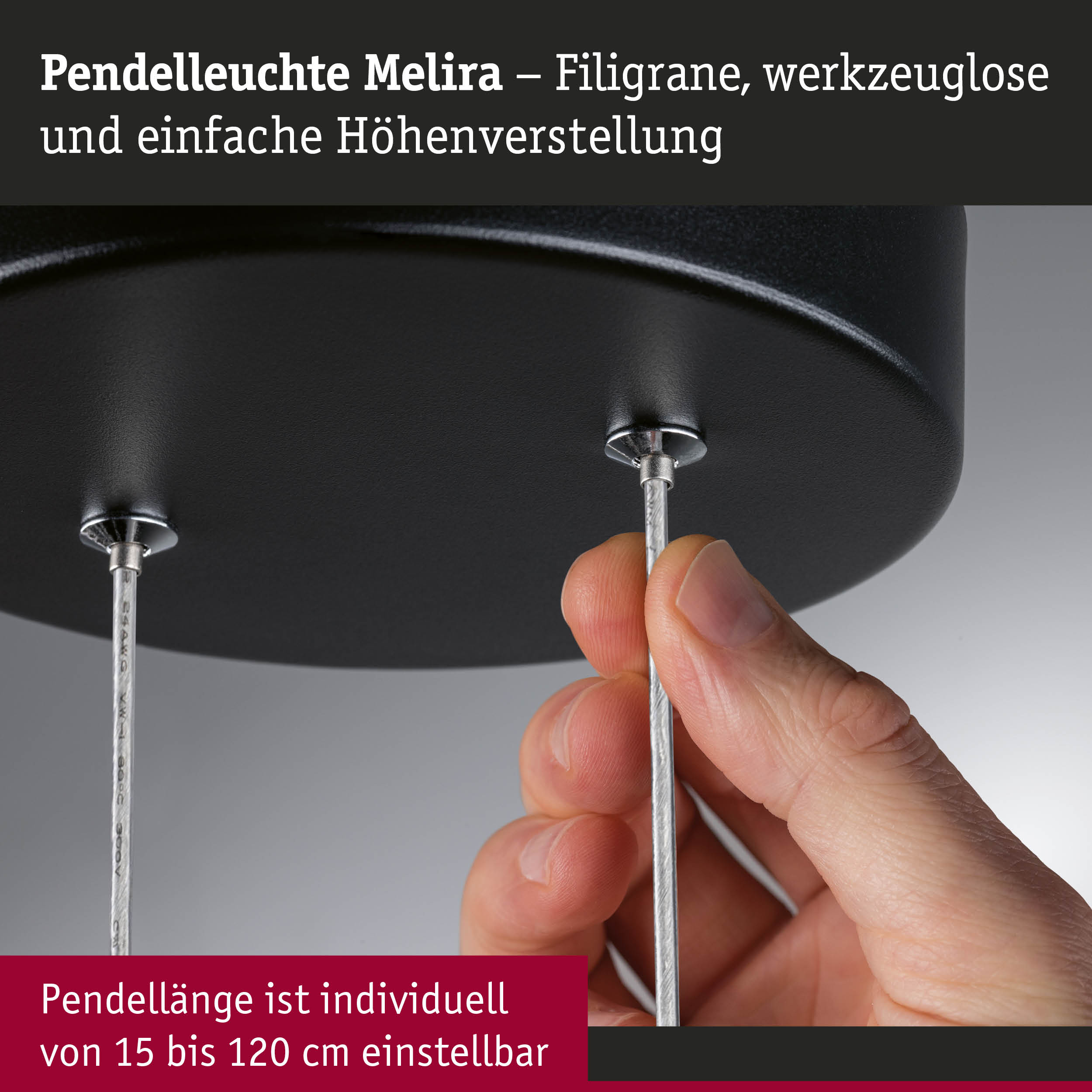 Pendelleuchte Melira mit schwarzem Metallgehäuse und verstellbarem Kabel für individuelle Länge
