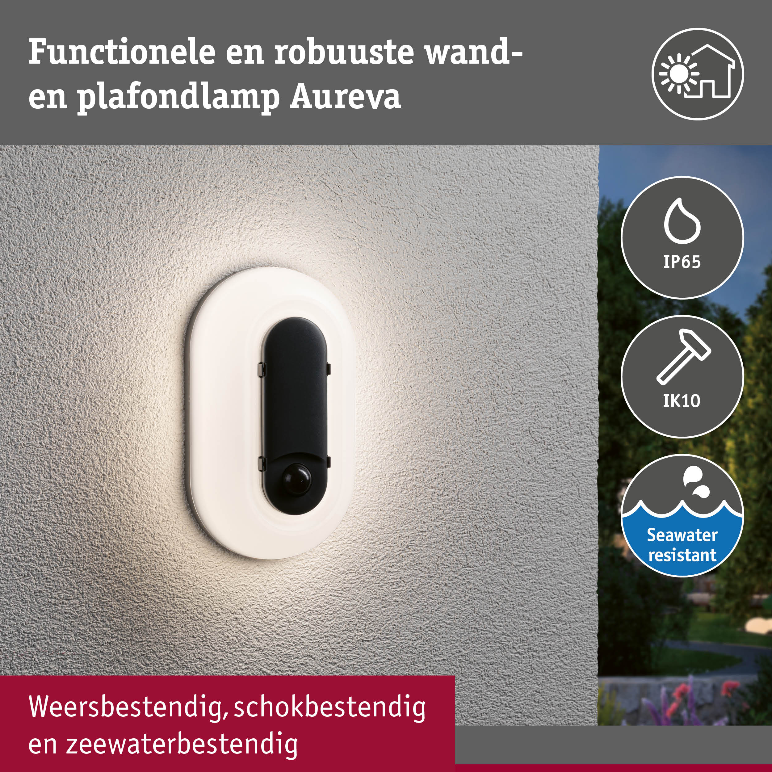 LED-wandarmatuur voor buiten Elunor incl. bewegingsmelder IP65 langwerpig 122x212mm 2200 - 4000K 18,5W 1445lm 230V Antraciet/Wit Polycarbonaat