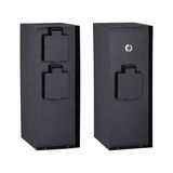Black metal outdoor socket box with protective covers for safe outdoor power supply