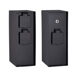 Black metal outdoor socket box with protective covers for safe outdoor power supply