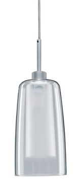Moderne hanglamp met helder glas en zilveren metalen houder voor stijlvolle binnenverlichting