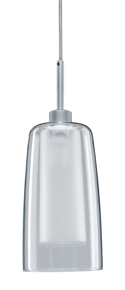 Moderne pendel med klart glas og sølvfarvet metalholder til stilfuld indendørs belysning