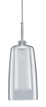 Moderne pendel med klart glas og sølvfarvet metalholder til stilfuld indendørs belysning