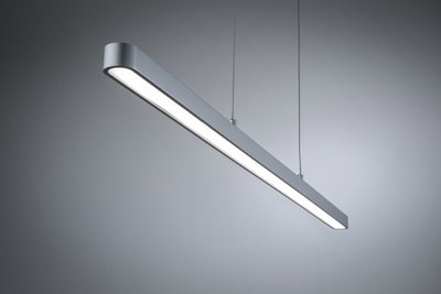 Modern silver aluminum LED pendant light with even illumination for office and living spaces