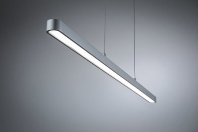 Modern silver aluminum LED pendant light with even illumination for office and living spaces