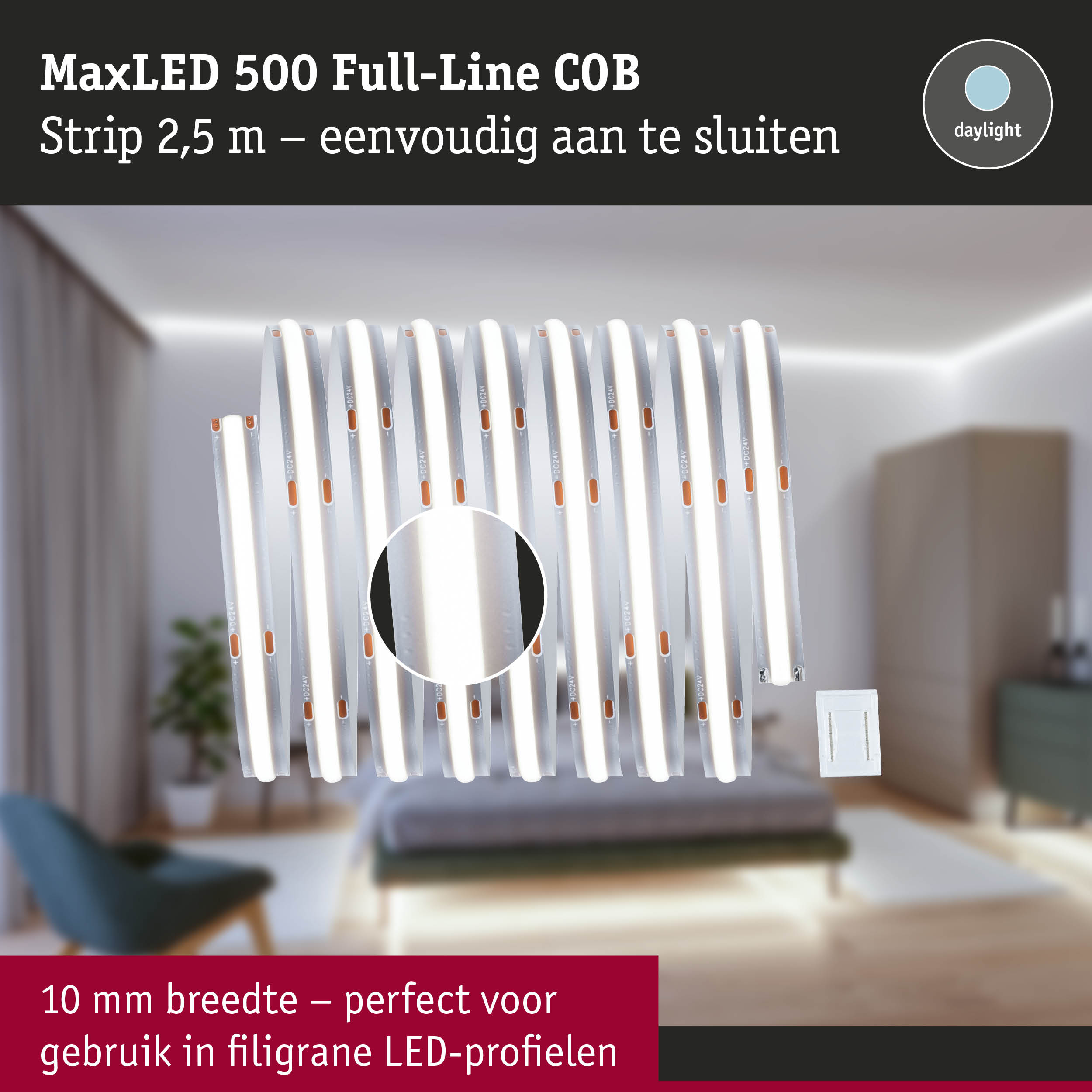 MaxLED 500 Full-Line COB LED-strip 2,5 m in daglichtwit, 10 mm breed voor fijne LED-profielen