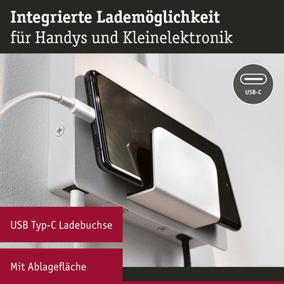 Wandhalterung mit USB Typ-C Ladebuchse und Ablagefläche in Grau für Smartphones und kleine Elektronik